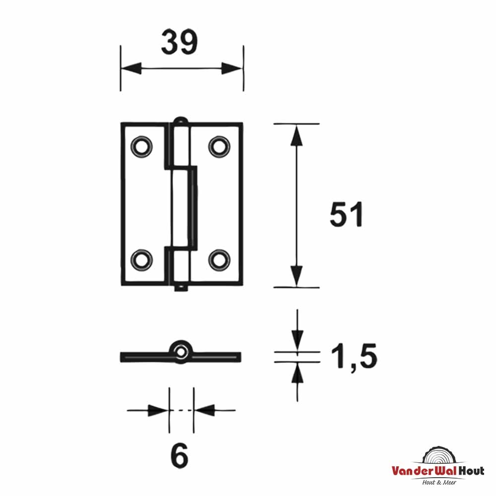 Axa scharnieren smal verzinkt 51x39mm