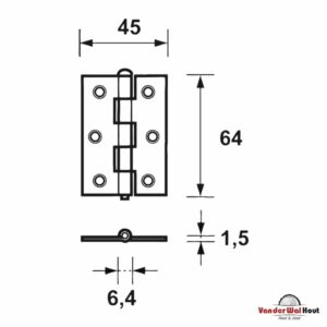 Axa scharnieren smal verzinkt 64x45mm